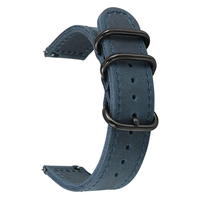 Vintage Genuine Leather Watch Band 18mm 20mm 22mm Black Loop Buckle Watch Strap