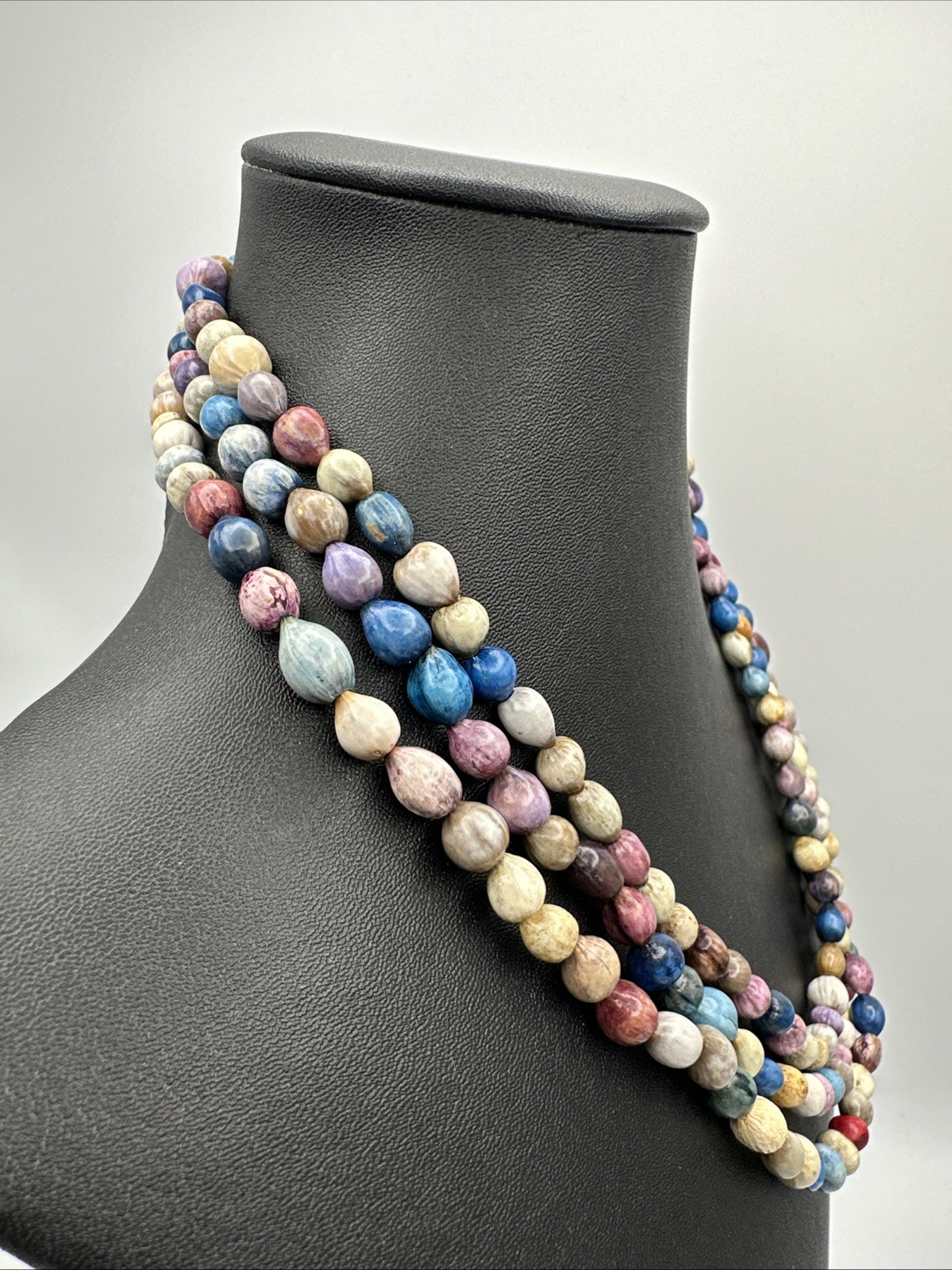 Vintage Colorful Dyed Job’s Tears Seeds Beaded Statement Necklace Long 62” Long