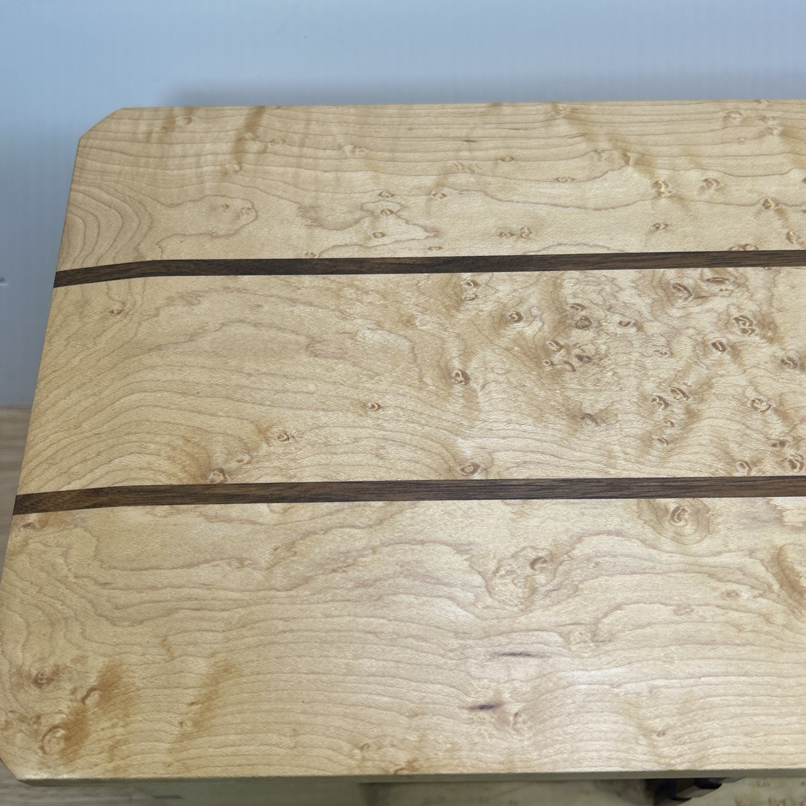 Jewelry Box Handmade Artisan Birdseye Maple Walnut Accent Inlay Lined Dovetail