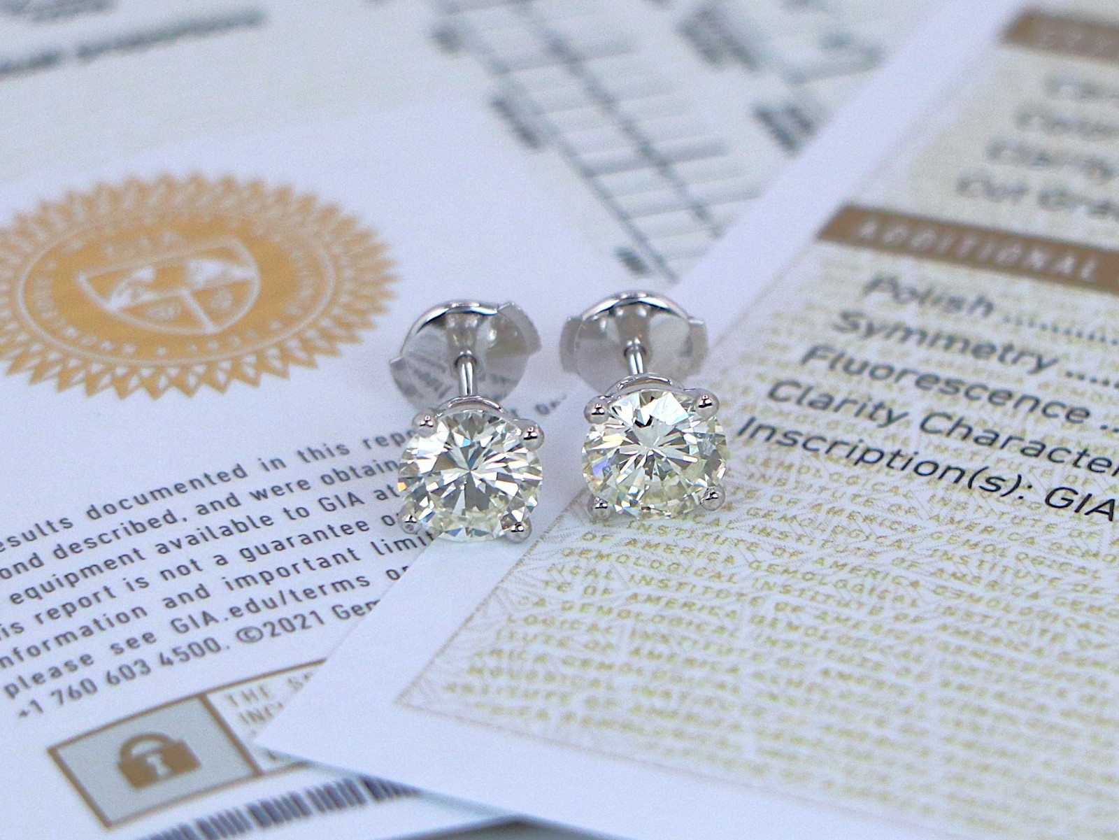 $12,000 Platinum GIA 2.20ct VS1 Round Cut Diamond 4 Prong Basket Stud Earrings