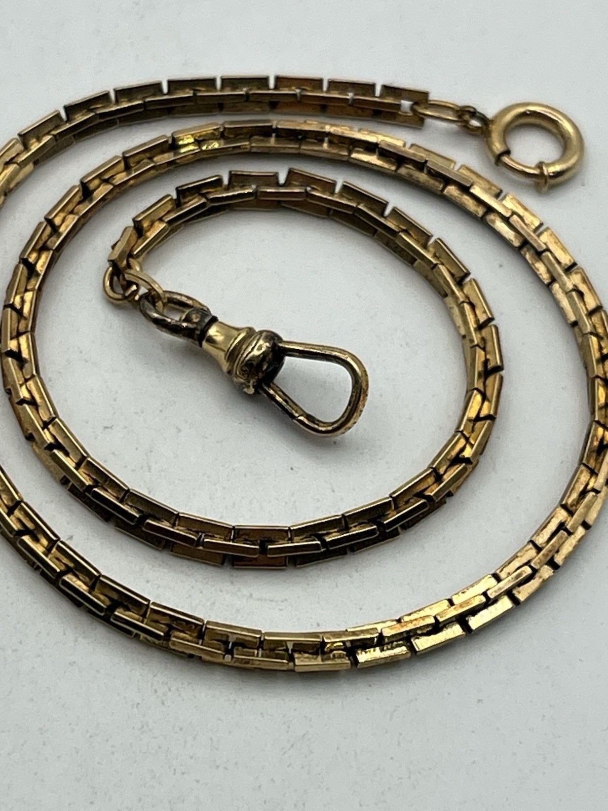 12k gold filled Boston rectangle link watch chain necklace Albert dog clip