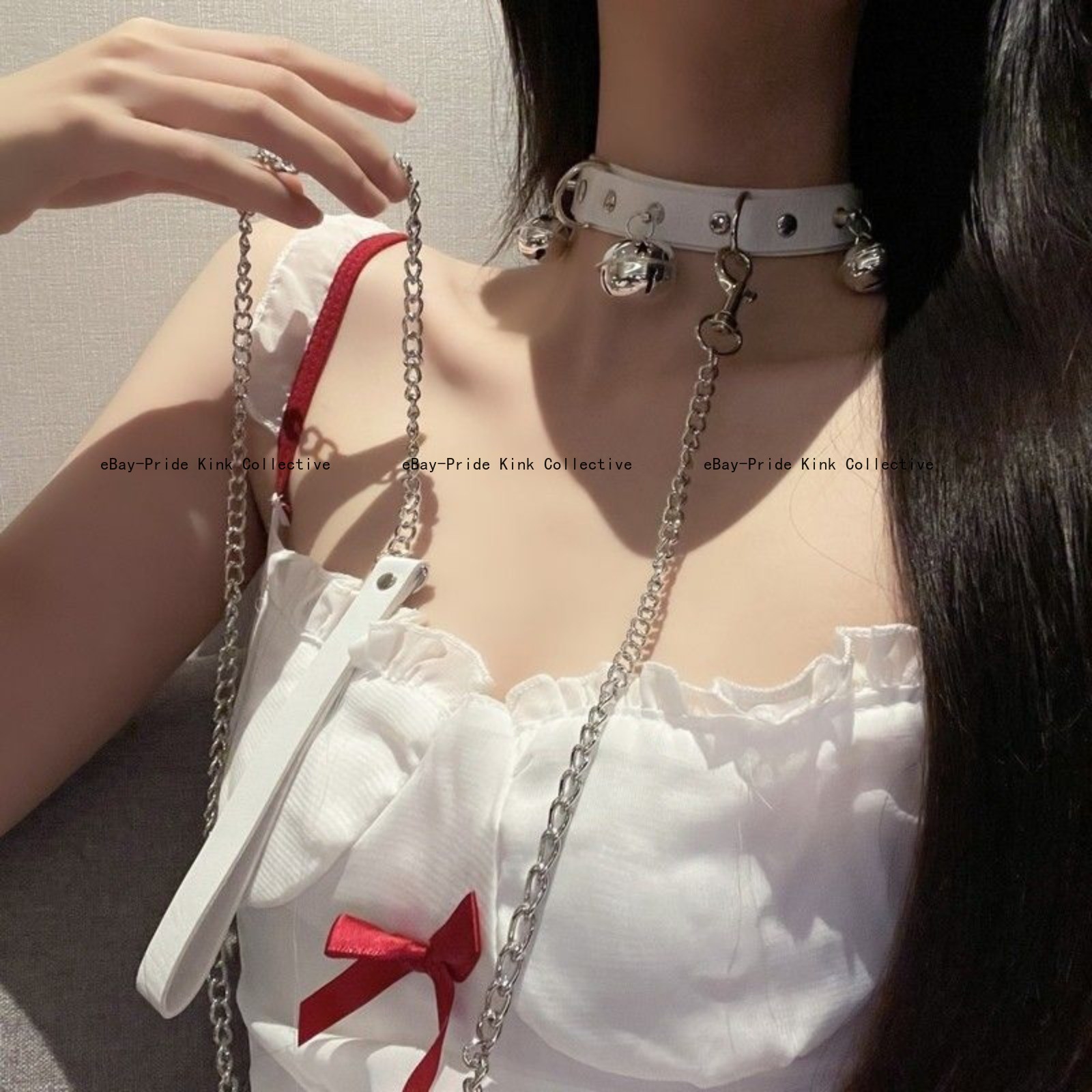 Sexy Bell Choker Collar Necklace for Women, Black White Pink BDSM