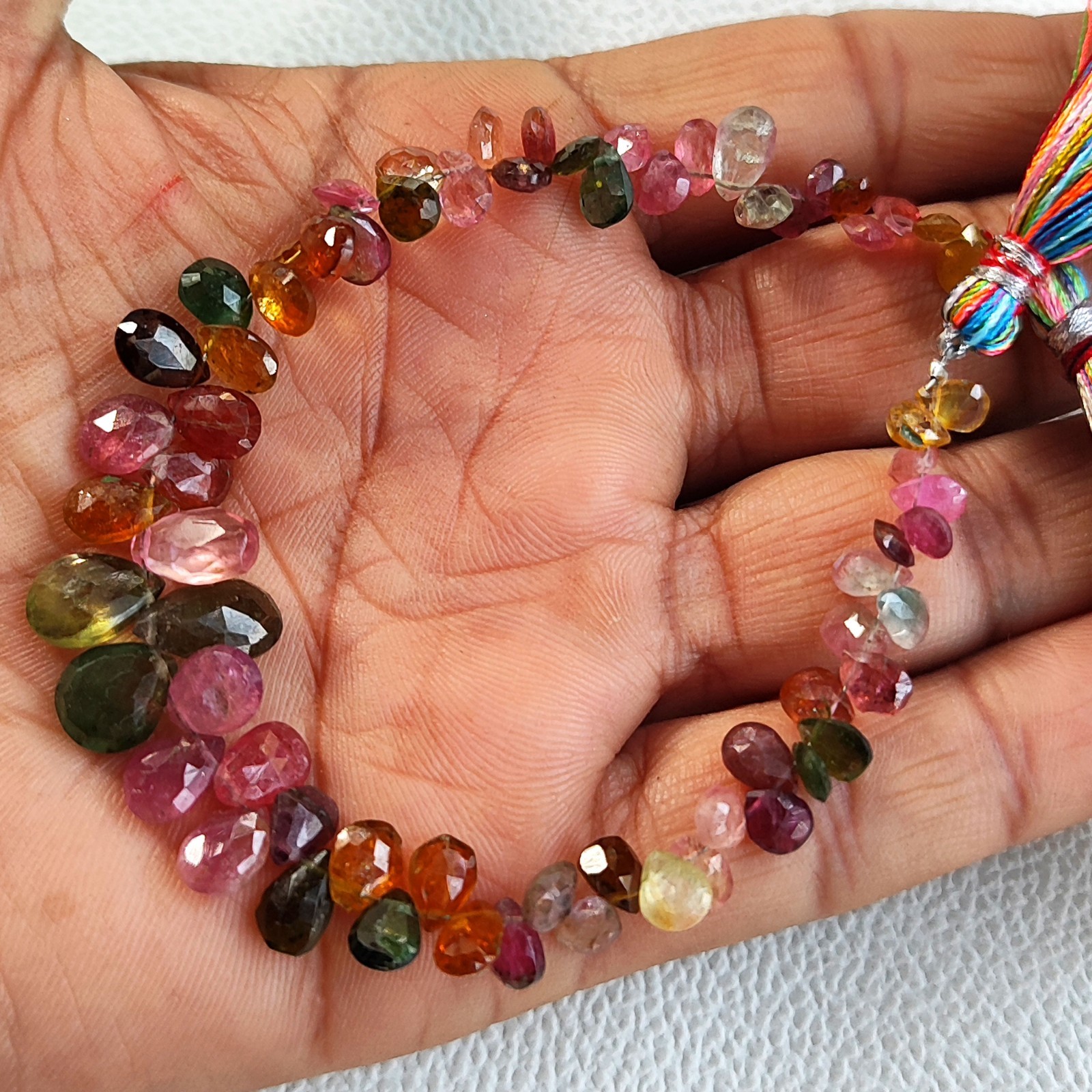 Brazilian Tourmaline 7” Strand Faceted Pear Shape 5×3-10×6 mm Multicolor Gems