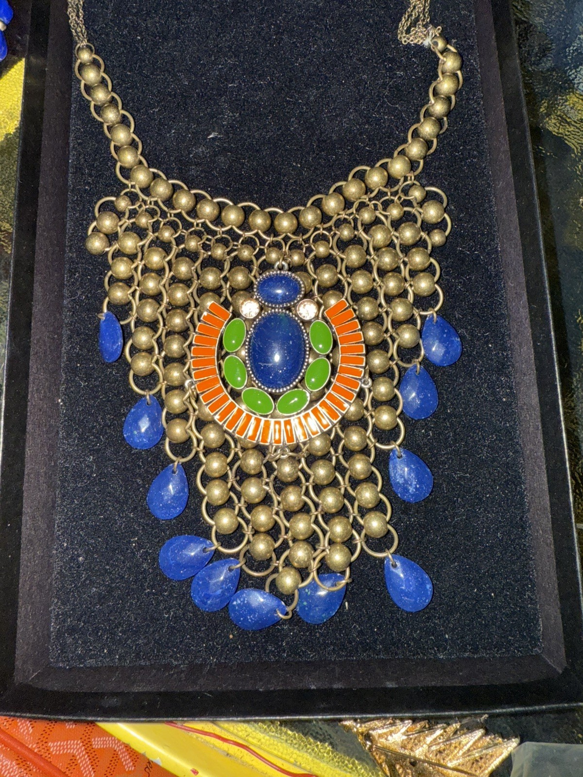 Egyptian Revival Inspired Colorful Multi dangle Necklace Scarab Tribal Guess ?