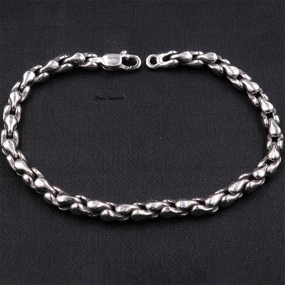 Real S925 Sterling Silver Chain Women Men 6mm Wheat Link Bracelet 8.26in 28-29g