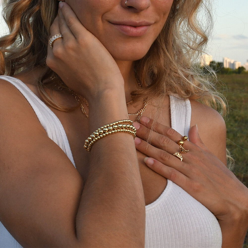 4 6 8MM Elastic Gold Filled Beaded Bracelet Women Stackable Gold Bead Bracelets