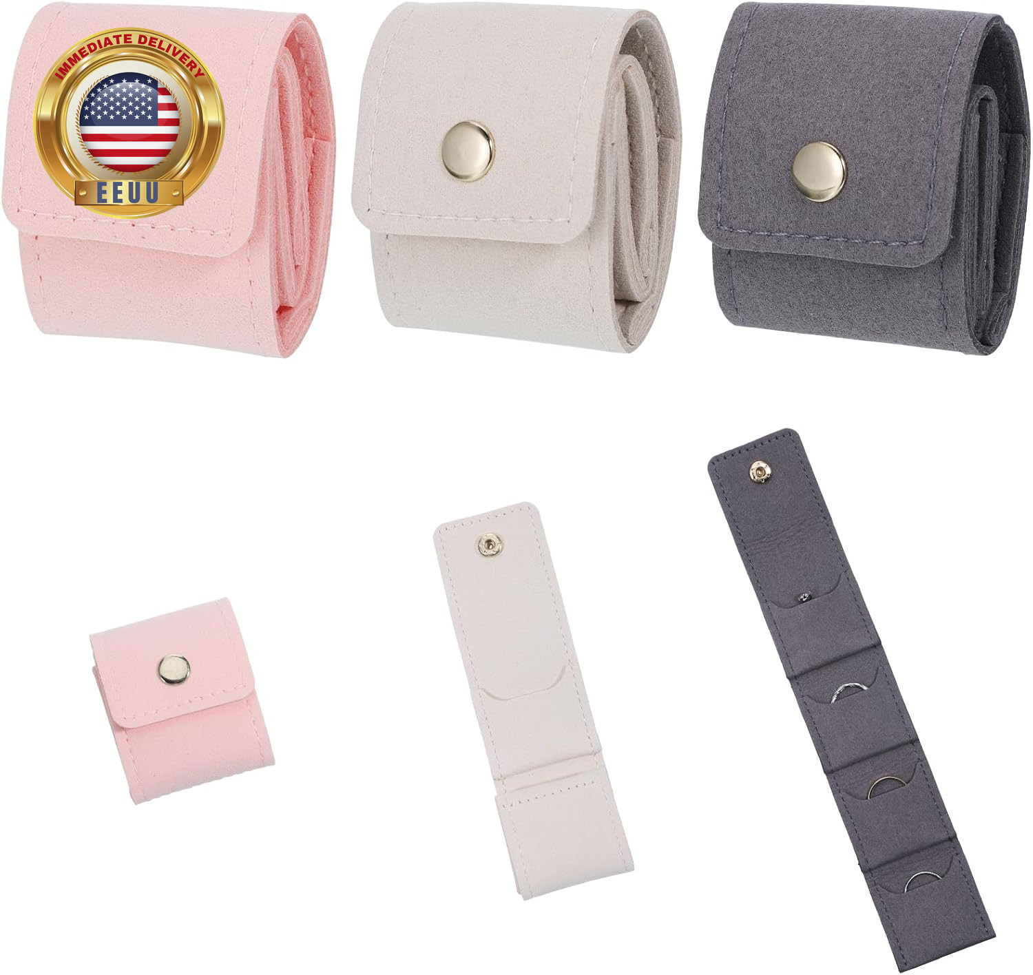 3Pcs Mini Travel Jewelry Bag, Jewelry Roll Bag with Buckle Earrings Storage Box