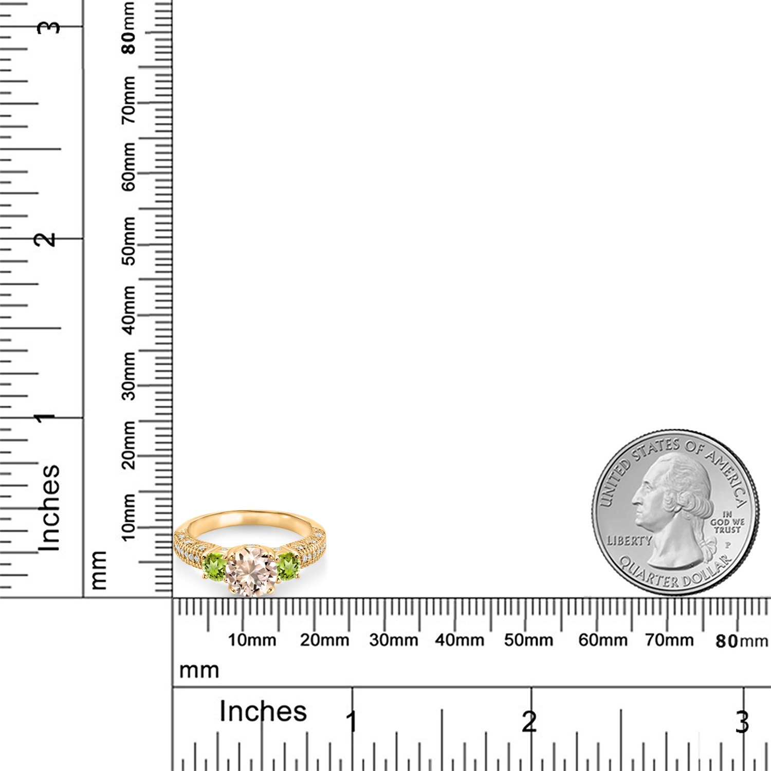 18K Yellow Gold Plated Silver Peach Morganite Peridot and White Moissanite