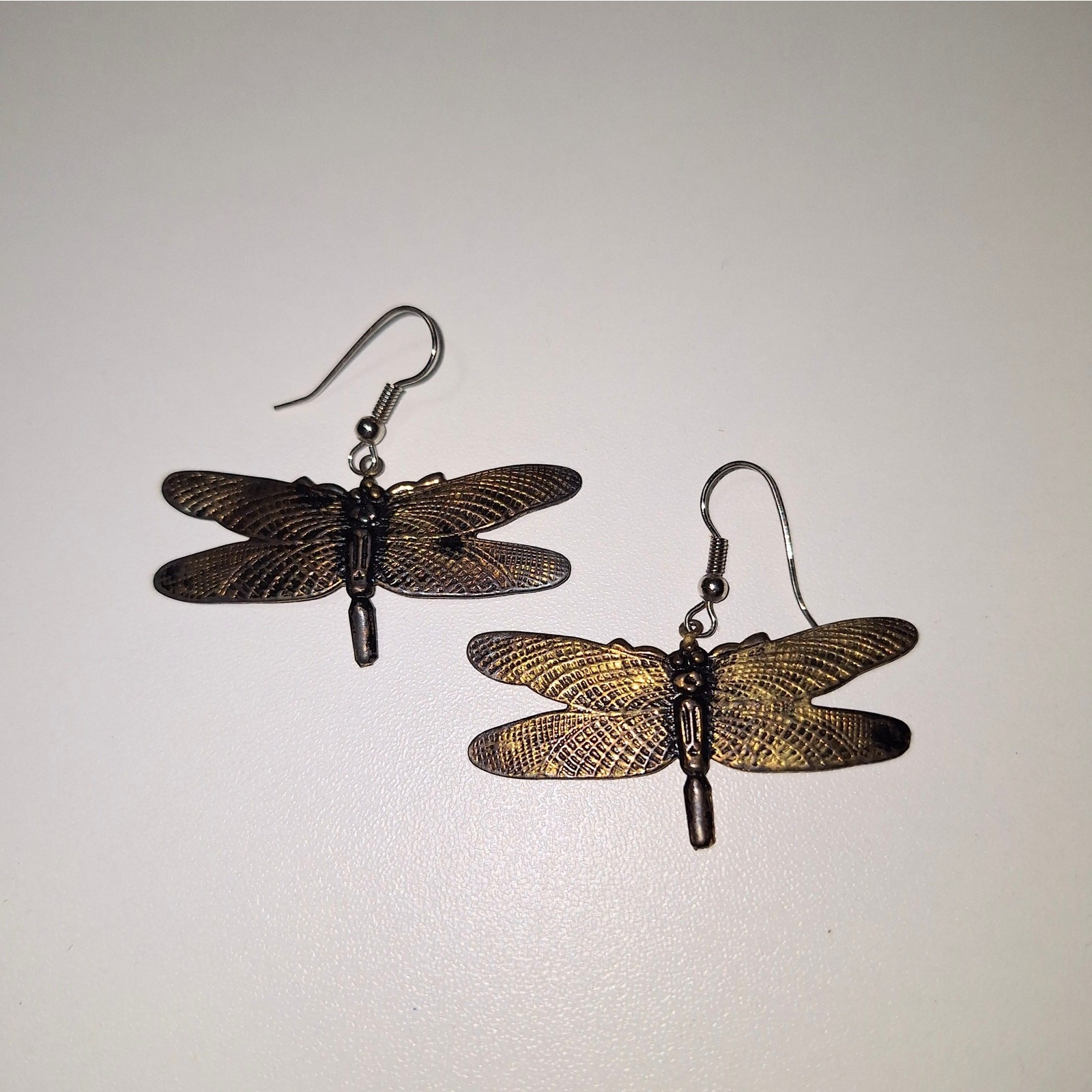 Dragonfly Earrings Brass Color Fishhook Earwires