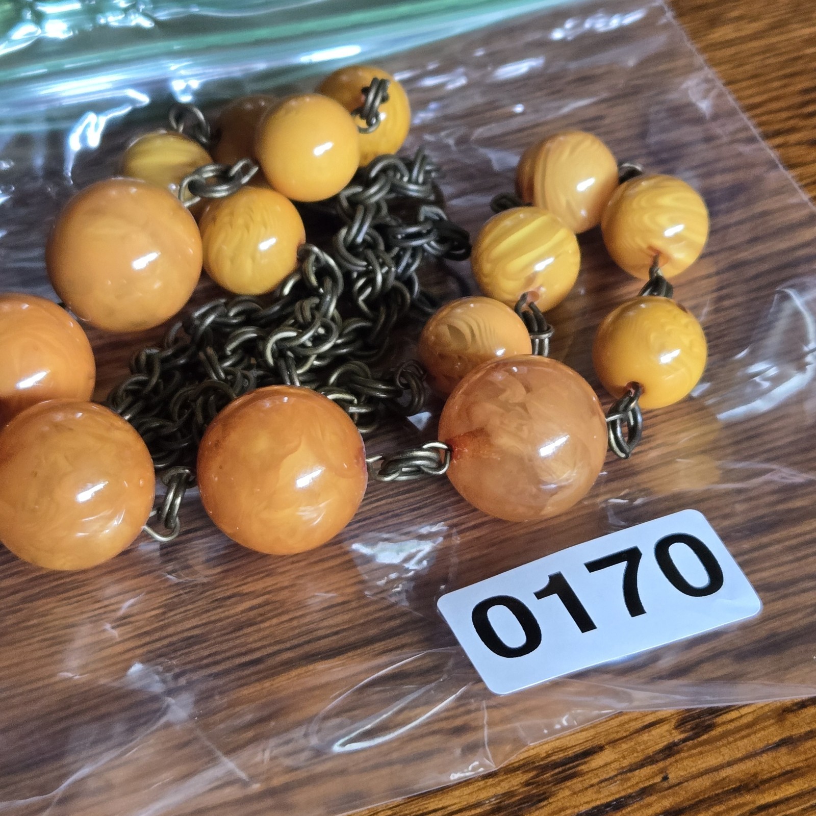 VTG Tested Bakelite Art Deco Egg Yolk Butterscotch Graduated Bead Necklace 114 G