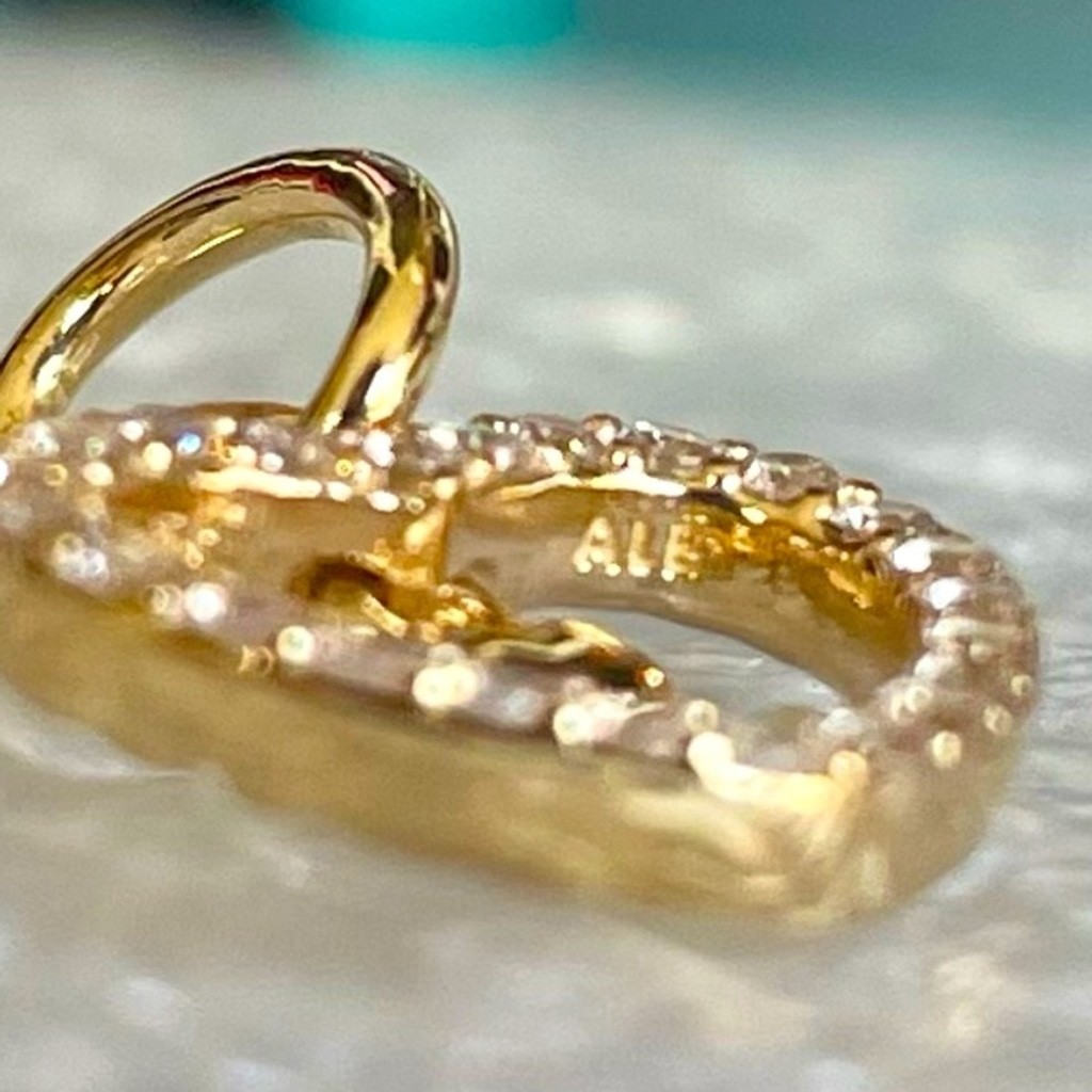 ❗️New ❗️Pandora 14k Solid Gold 585 ALE Double Heart~ Clear CZ Dangle Charm
