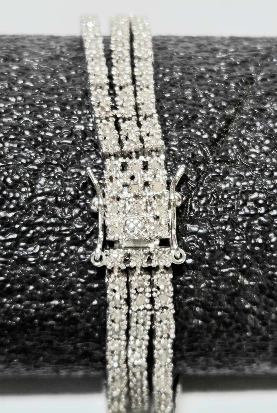Signed FED 925 Sterling Silver 3-Row Tennis Bracelet CZ Triple Strand 7.5″