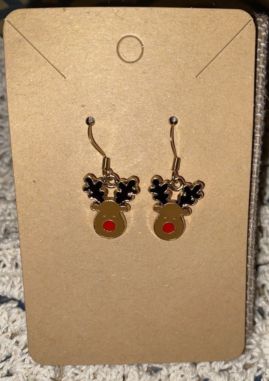 Rudolph Reindeer Earrings Christmas Holiday Dangle Earrings
