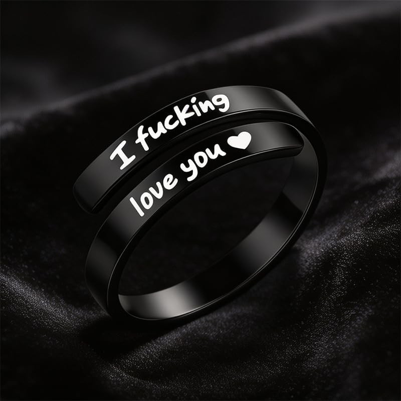 I Fcking Love You Ring, Stainless Steel Engraved Inspirational Words Heart Op…