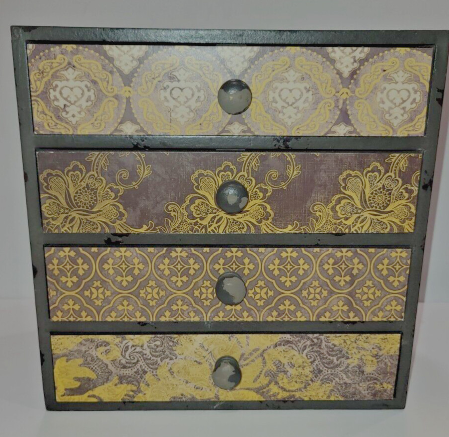 Wood 4 Drawer Mini Chest Jewelry Box Storage Chest Table / Desk Top Decor