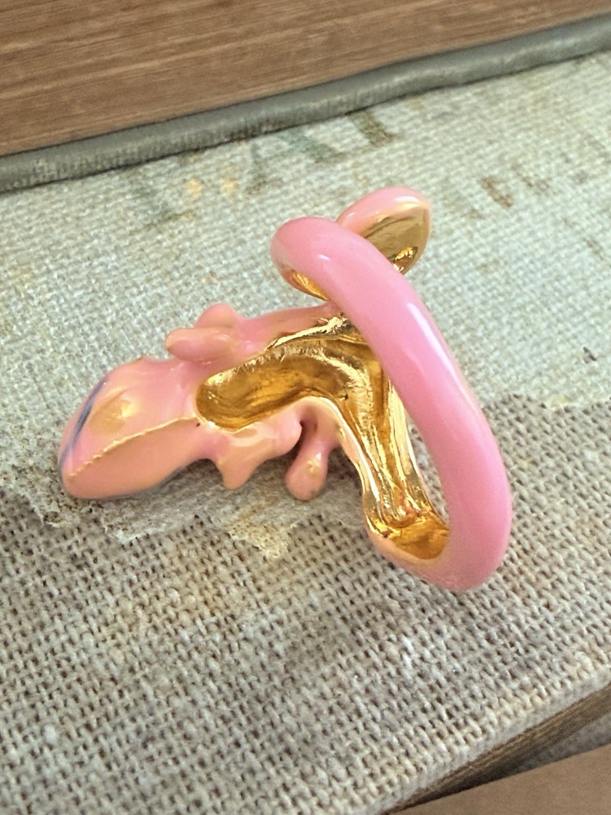 Pink Chameleon Wrap Ring Enamel Lizard Statement Ring Size 5 Animal Jewelry