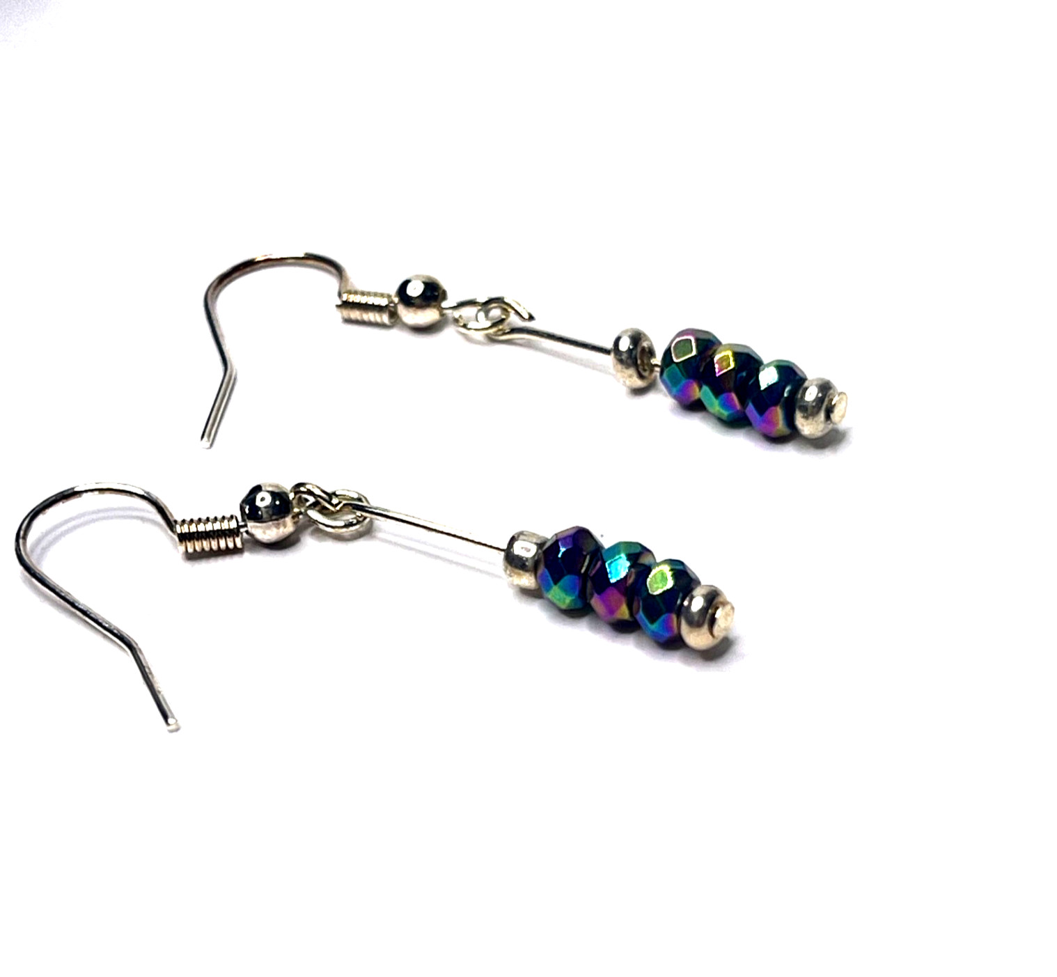 Earrings: 1.75in Hand Beaded Multicolor Glass & Gold Plated Bead Dangle/Drop