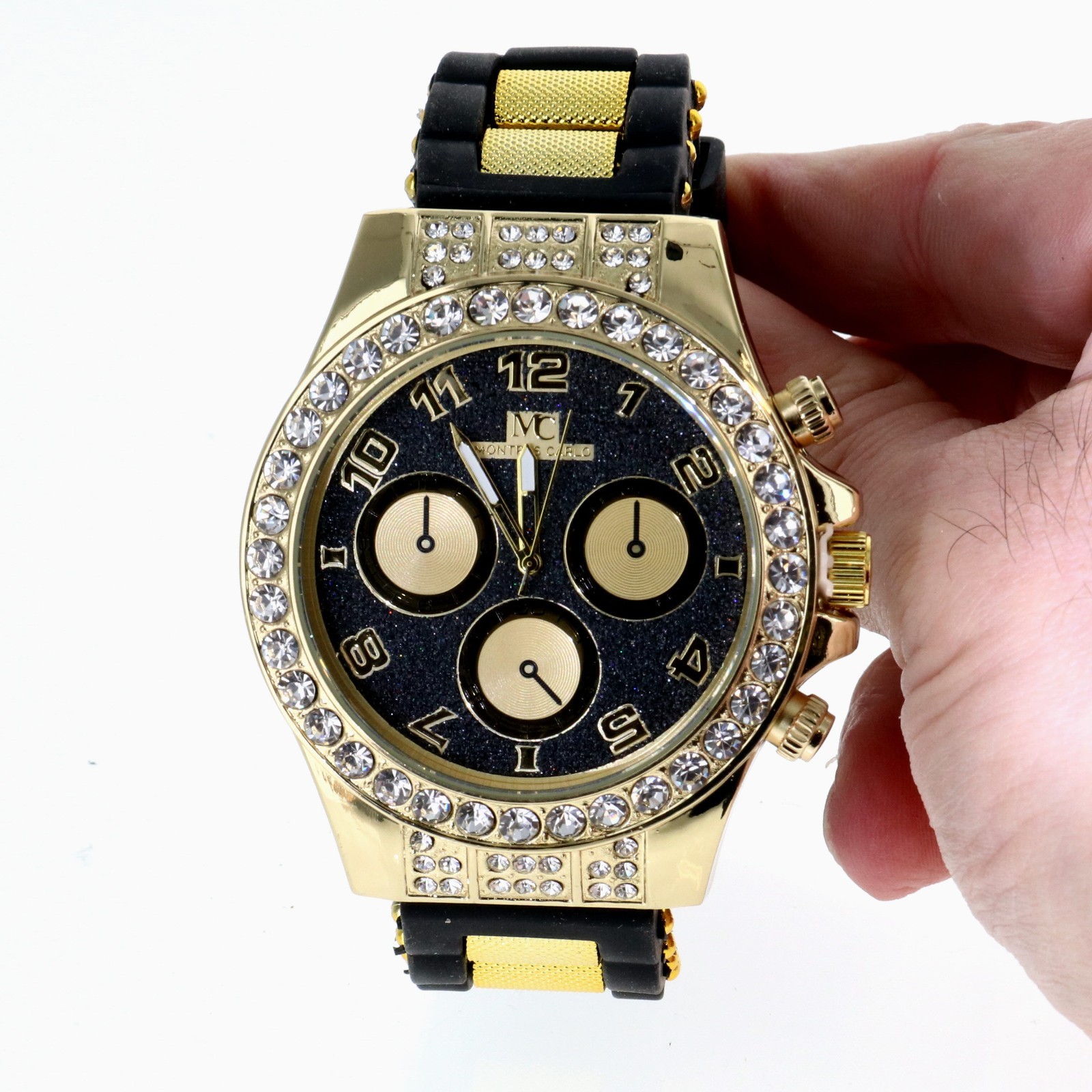 Men’s Hip Hop Watch Iced Bling Rapper Big Stones Silicone Band Luxury Fashion