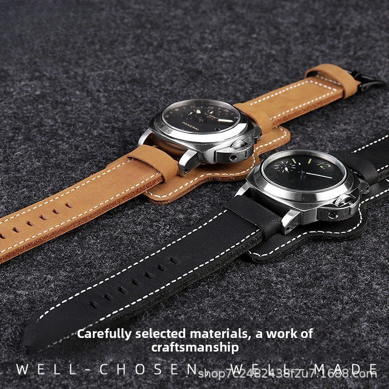 Quality Men’s Rugged Large Genuine Leather Watch Strap Tray Band 20 22 24 26mm