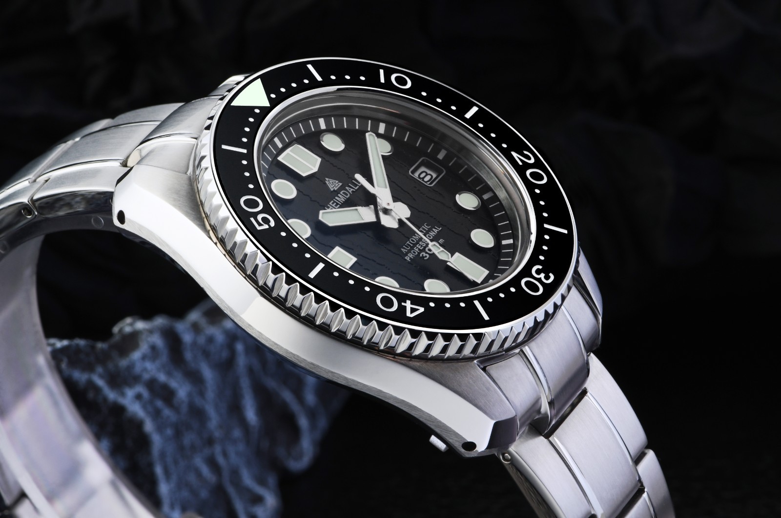 Heimdallr Black Textured MM300 NH35 300M Automatic Diver Watch Monobloc C3 44mm