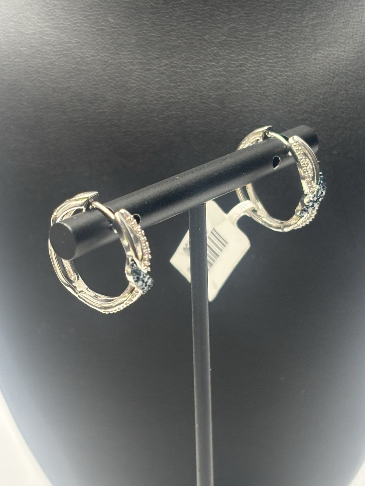 Blue & White Diamond Sterling Earrings Silver 925 Fine Jewelry Dainty