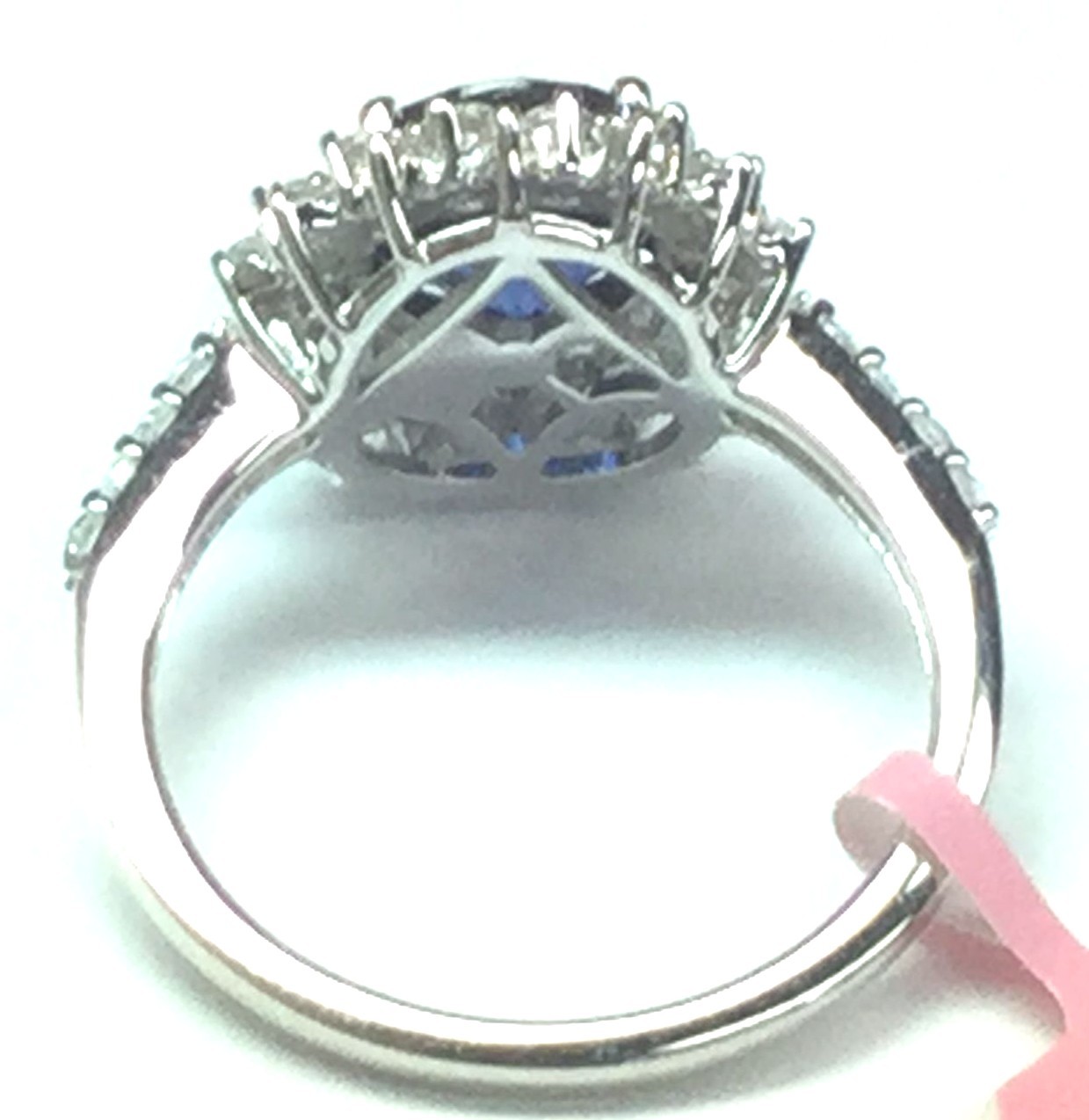 Sterling Silver Faceted Round Blue Sapphire CZ Halo Flower Cocktail Band Ring