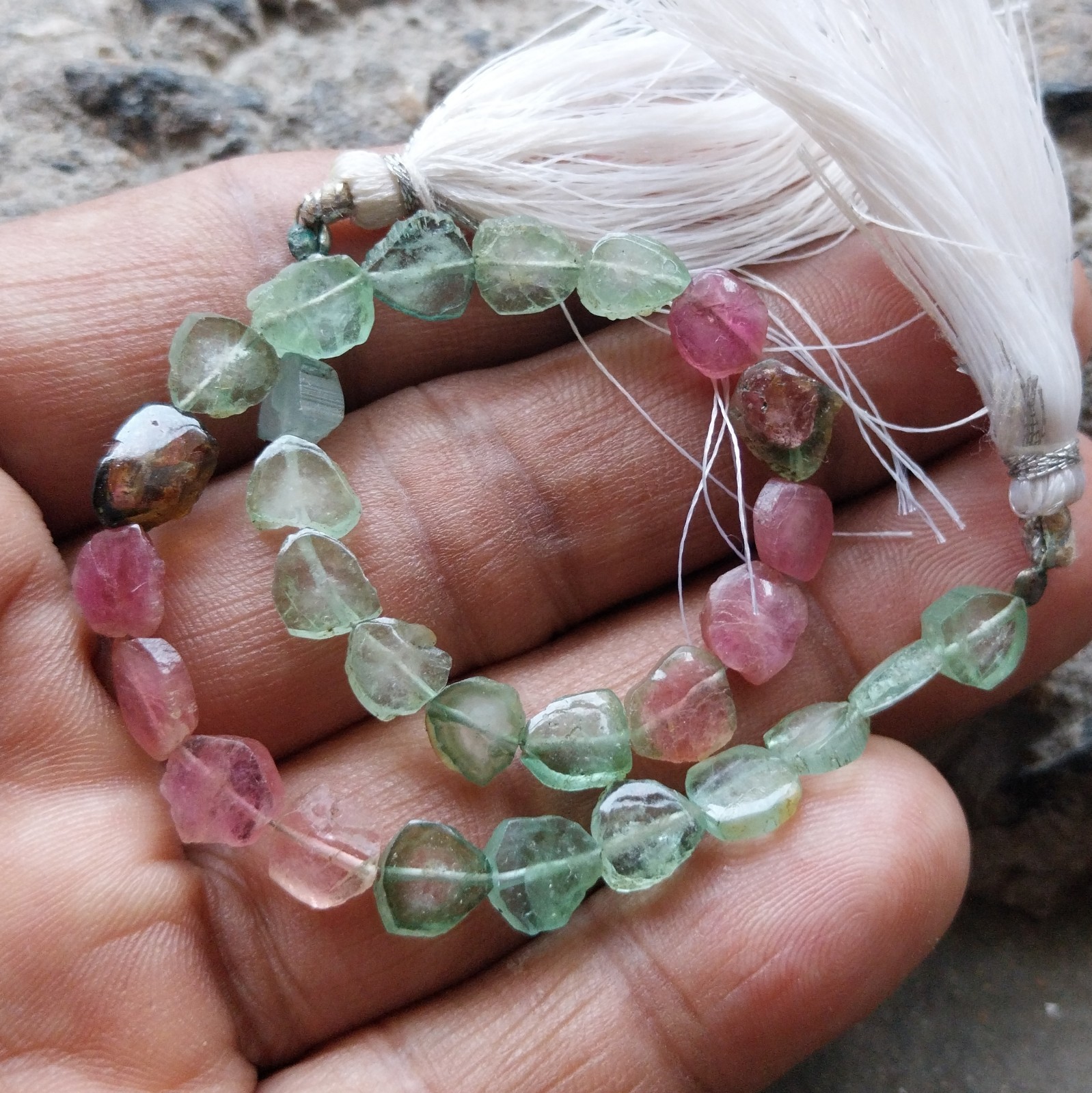 37 Ct 6×6.5 to 6.5×8.5 MM Natural Center Drilled Multi Tourmaline 8 inch Beads