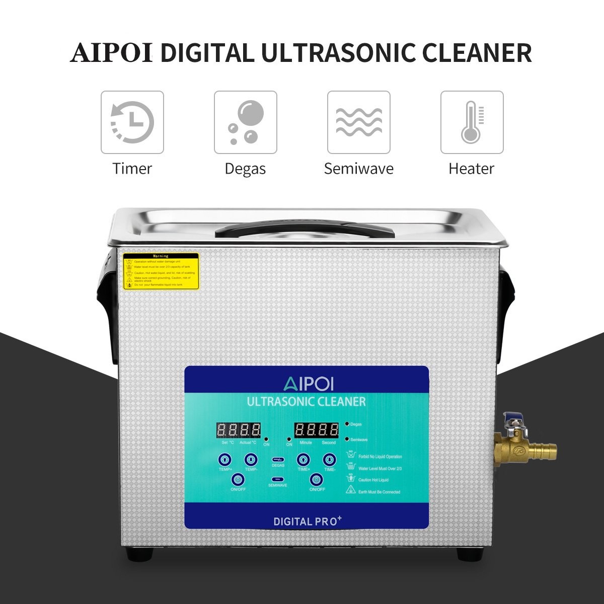 AIPOI 6.5L Ultrasonic Cleaner with Heater Timer & Basket Digital Sonic Machine