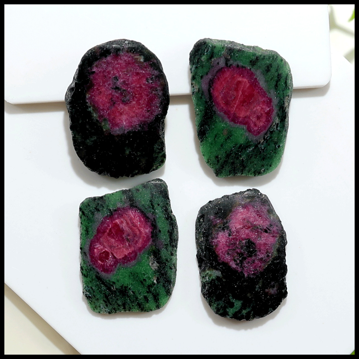 4 PC~ 2 Pairs Natural Ruby In Zoisite 32mm-35mm Matching Slices Gemstones Parcel