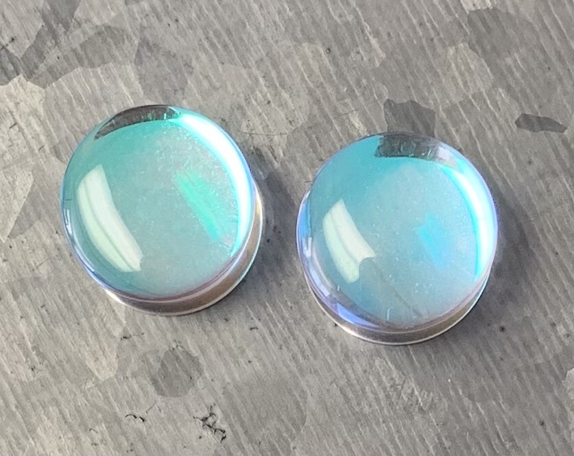 PAIR Iridescent Glass Double Flare Plugs Gauges Body Jewelry