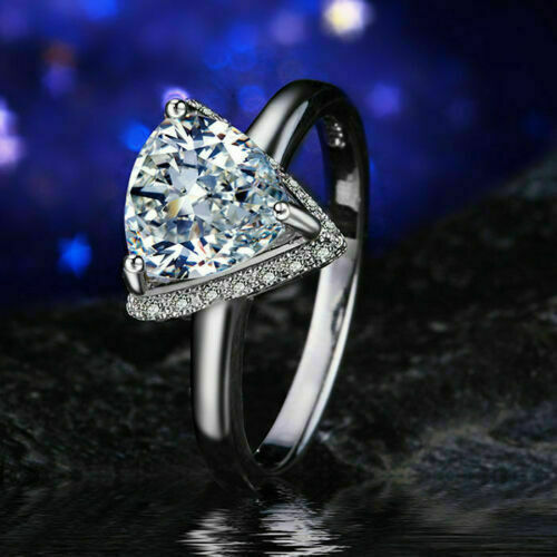 14K White Gold 2.15Ct Trillion Cut White Moissanite Engagement Ring Size 6.5