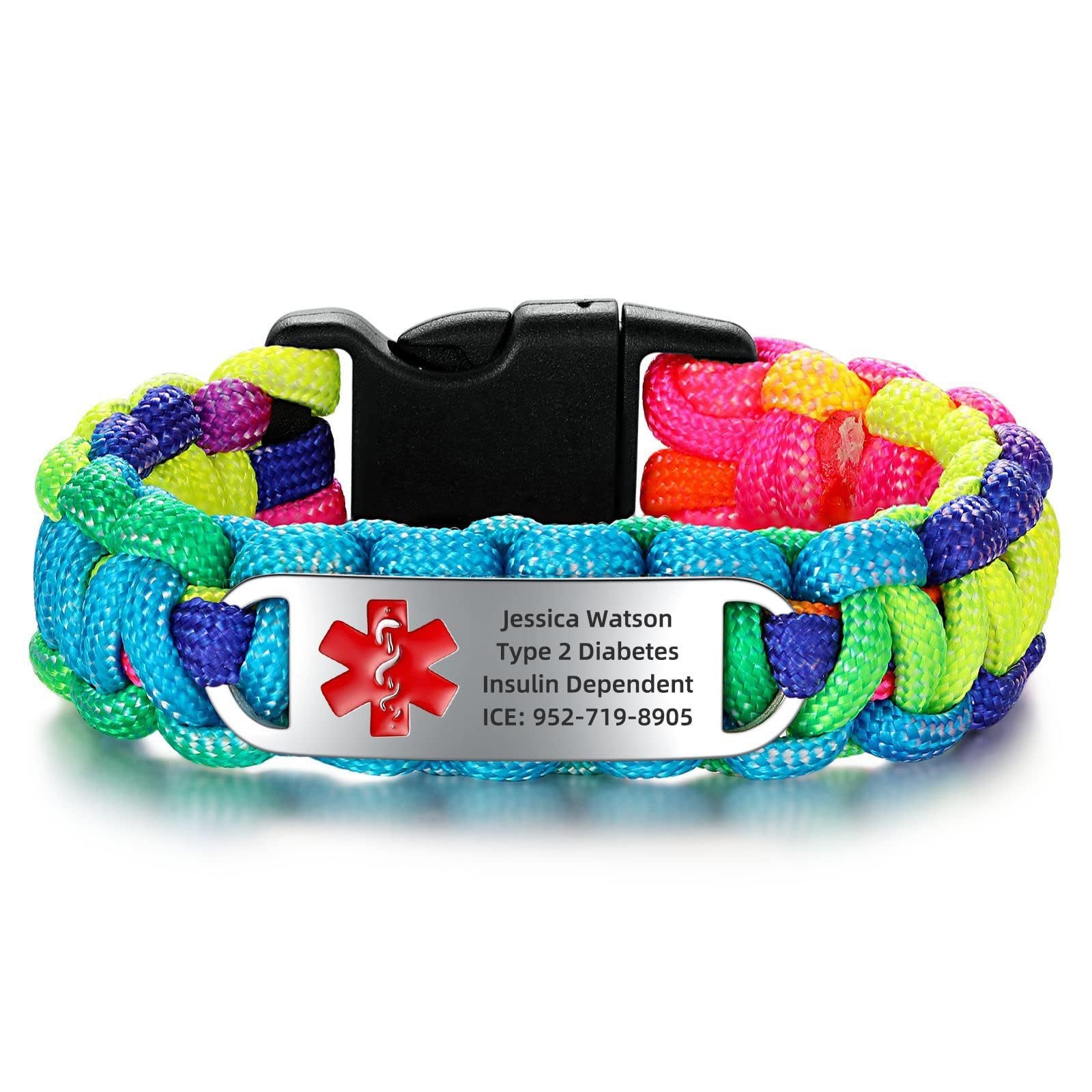Free Engraving Medical ID Bracelet Paracord Stainless Steel Emergency Wristband