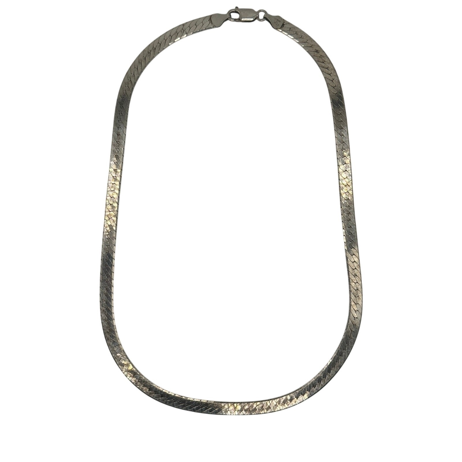 Vintage 925 Italy Sterling Silver Herringbone Chain Necklace 18″ 28g 5mm