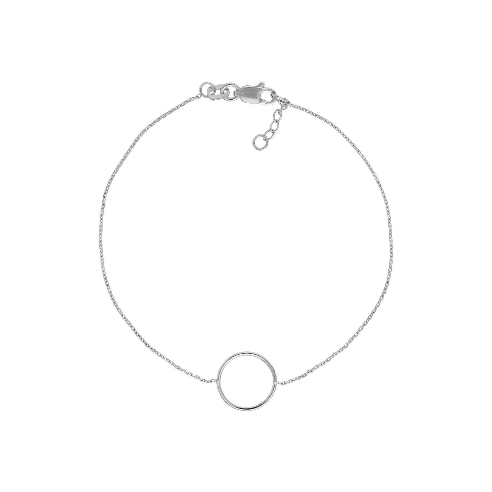 Wire Circle Adjustable Cable Chain Bracelet Real 14K White Gold 7.5″
