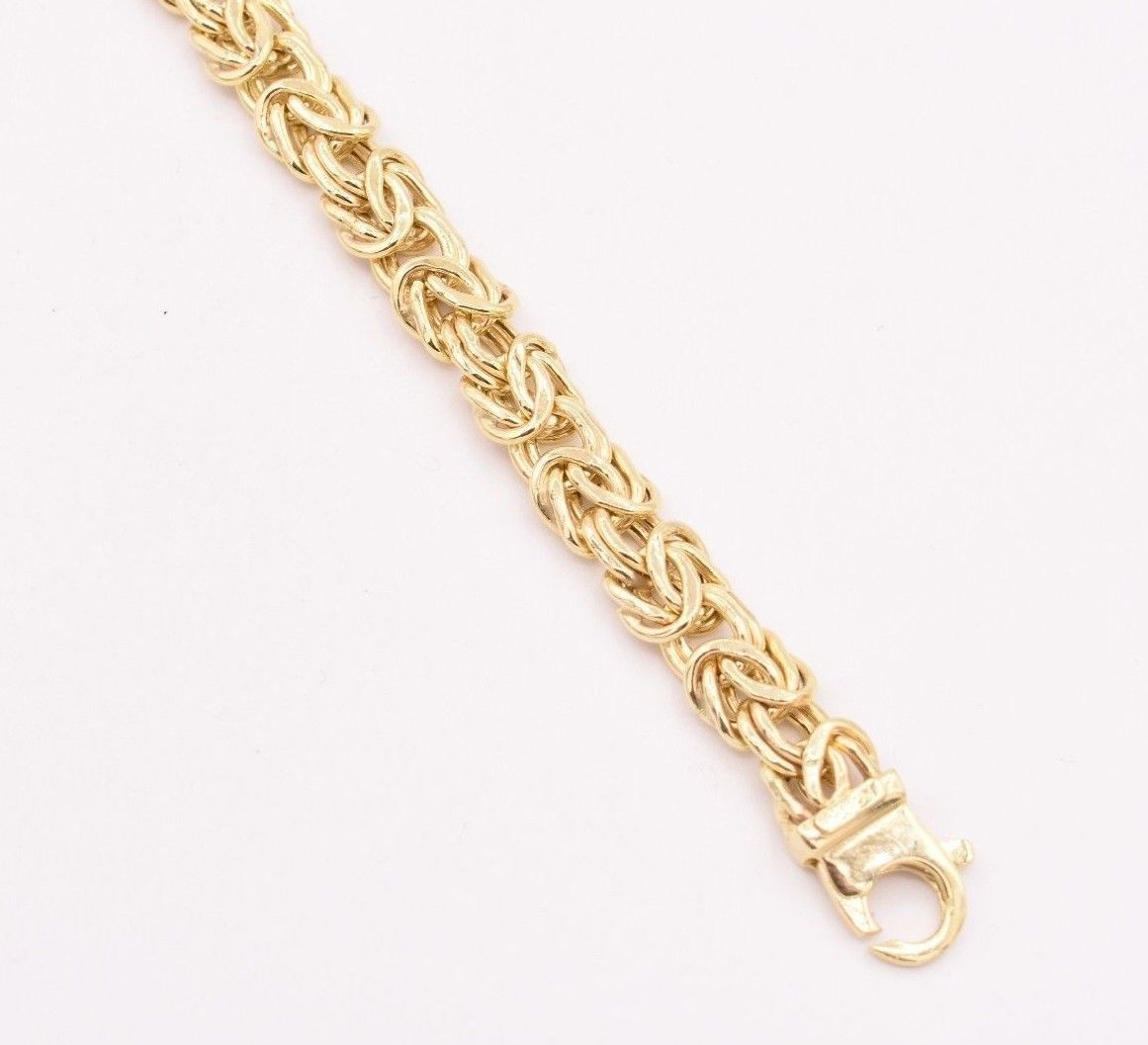 7mm All Shiny Classic Dome Byzantine Bracelet Lobster Lock Real 14K Yellow Gold