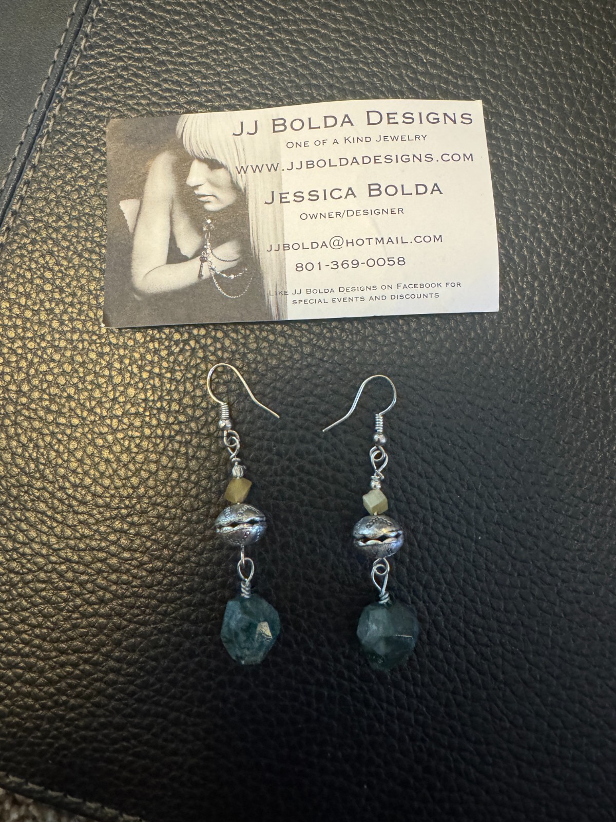 JJ Bolda Designs Handmade Moss Agate Earrings Artisan One of a Kind Silver