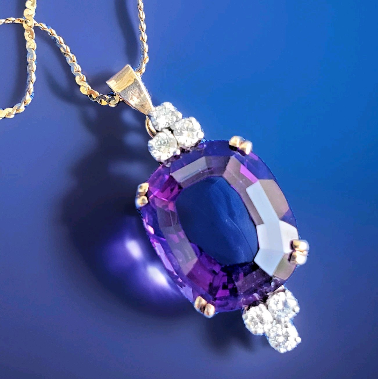 Original EARTH MINED AMETHYST DIAMOND Deco Style Necklaces SOLID 14K GOLD 20″ in