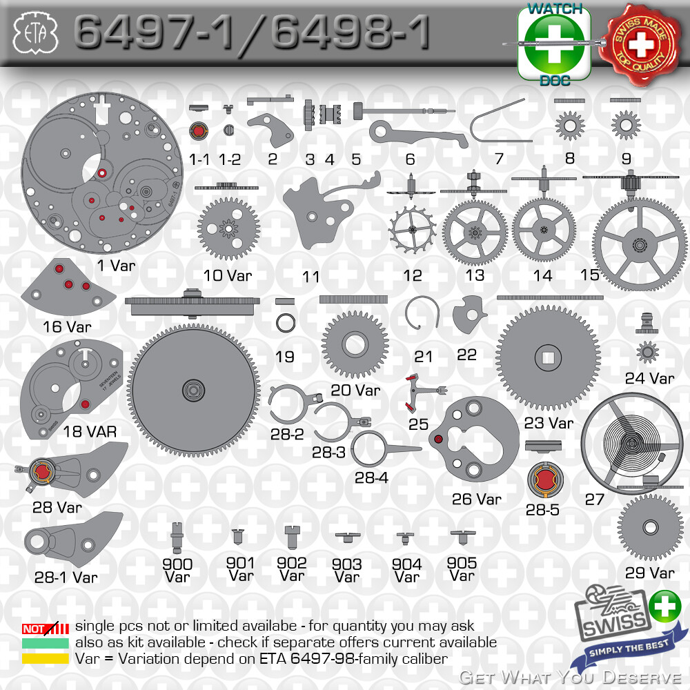 MOVEMENT ETA UNITAS 6497 6498 ORIGINAL PARTS FOR REPAIR – ALL MAJOR COMPONENTS