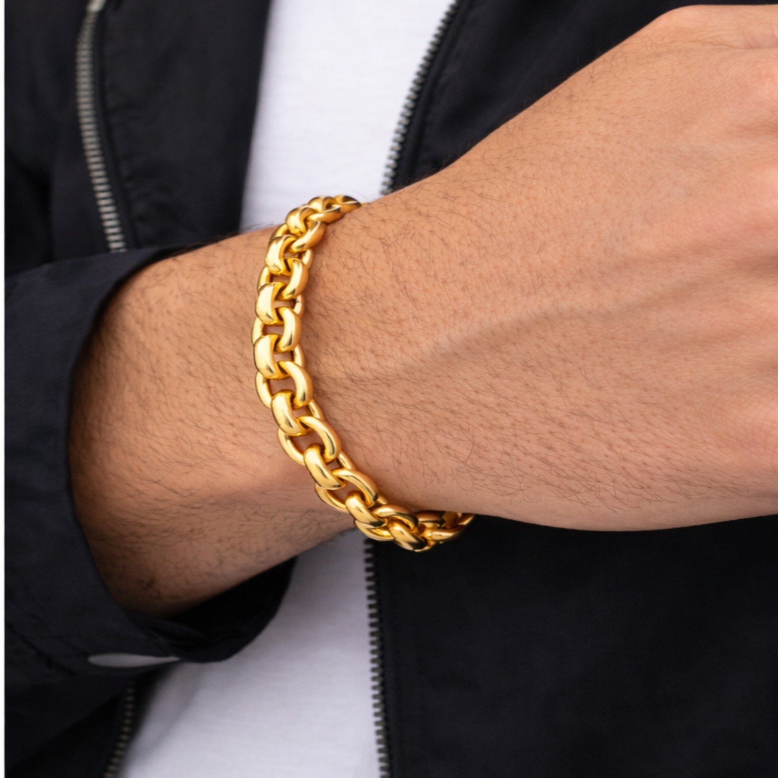 Italian 1/200 14K Yellow Gold Overlay Anchor Cable Cuban Link Bracelet Chain Men