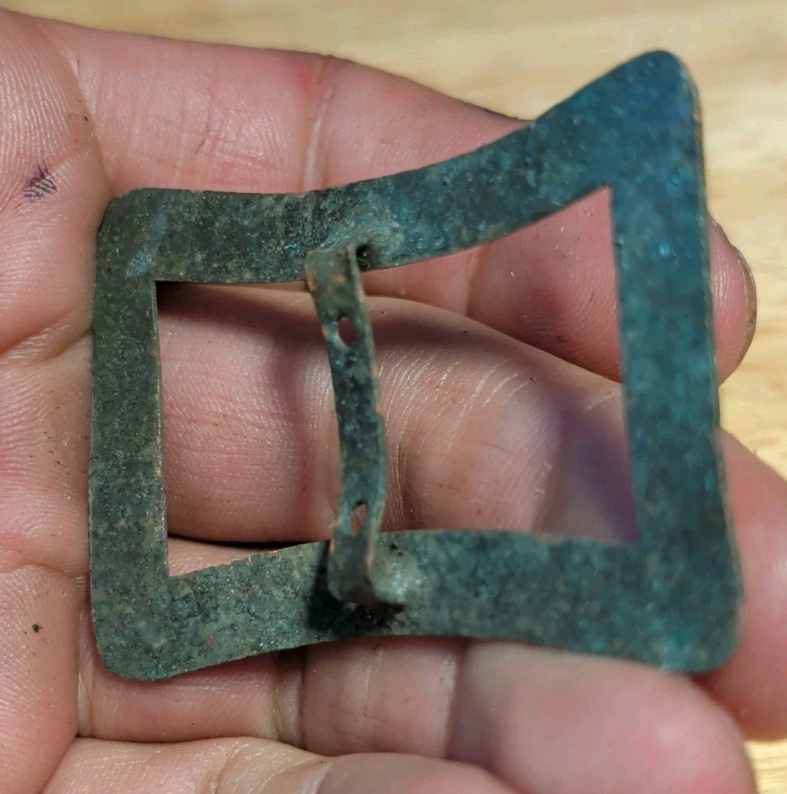 Antique Copper Metal Detecting Find Sash Buckle Adornment Green Patina