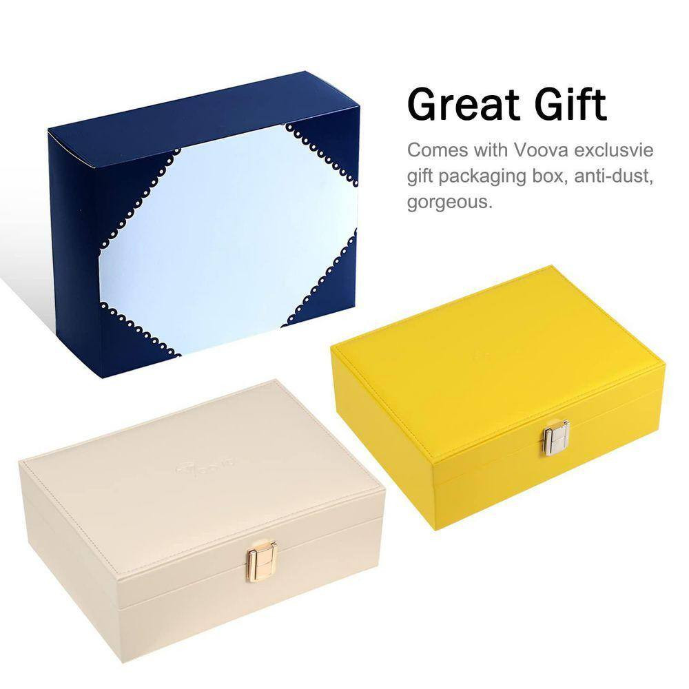 9.1 X 3.37 In. Apricot PU Leather Jewelry Box Organizer for Women, 2-Layer Large