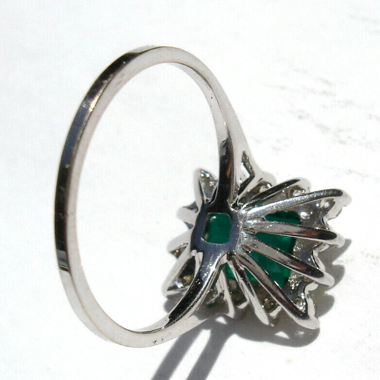 (1.51 Carat) EMERALD (.42 ctw) Diamond RING 14K white GOLD (Chatham lab created)