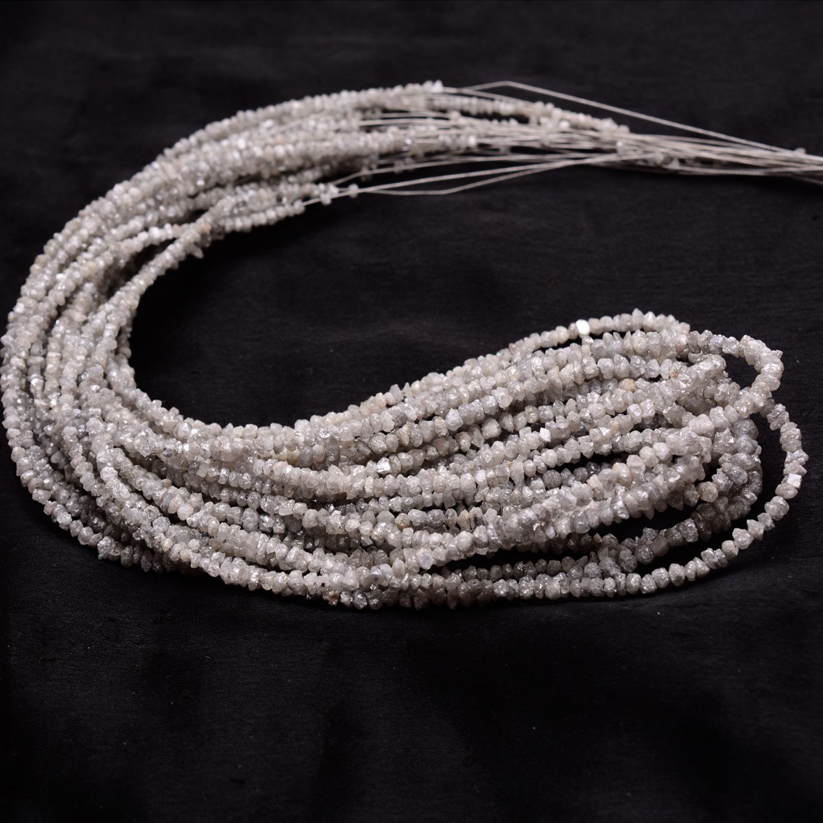 15 Inch Natural White Grey Diamond Rough Beads Uncut Single Strand For Jewelry