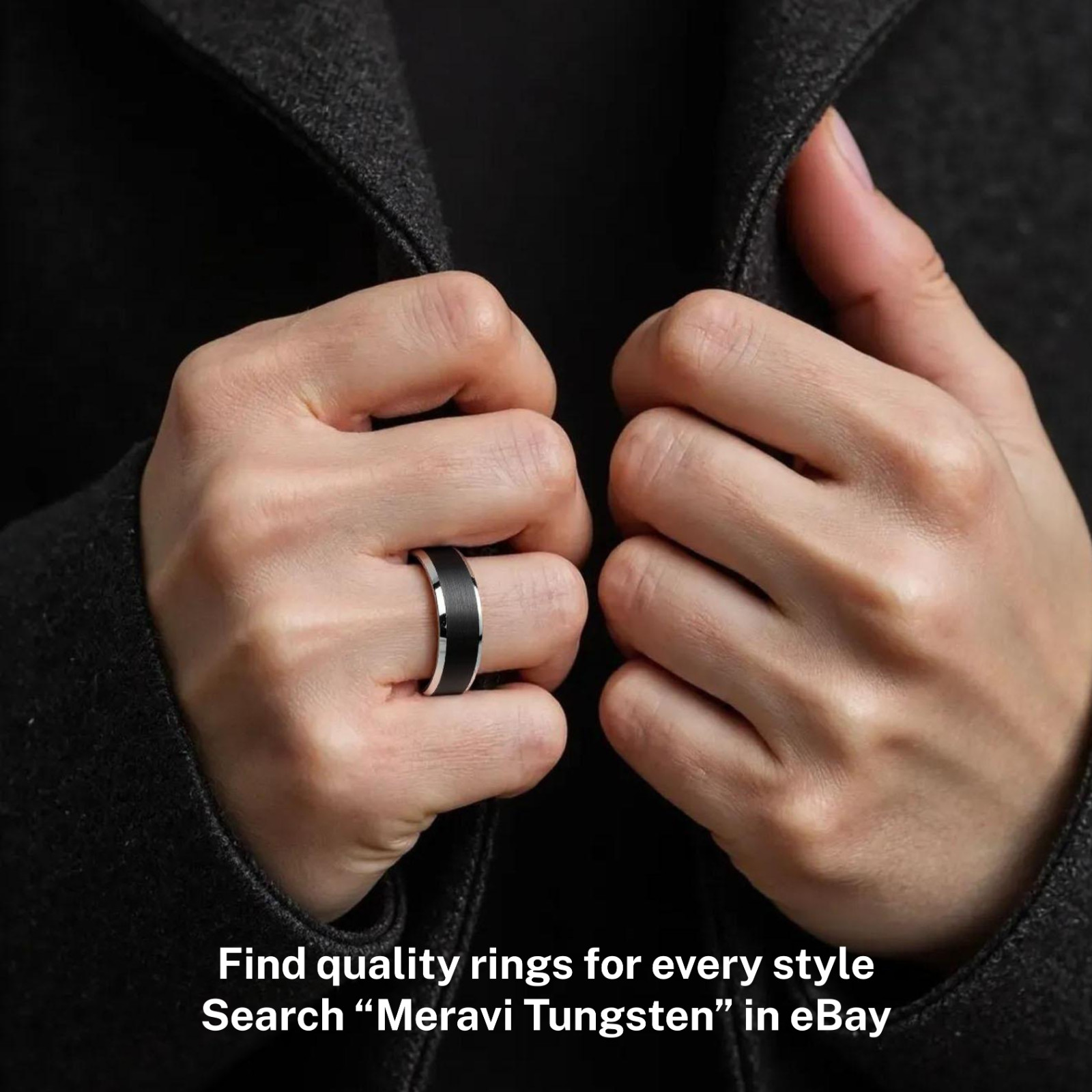 🔥 Black with Silver Edges Mens Tungsten Ring Wedding Band 8mm / 6mm Width [NEW]