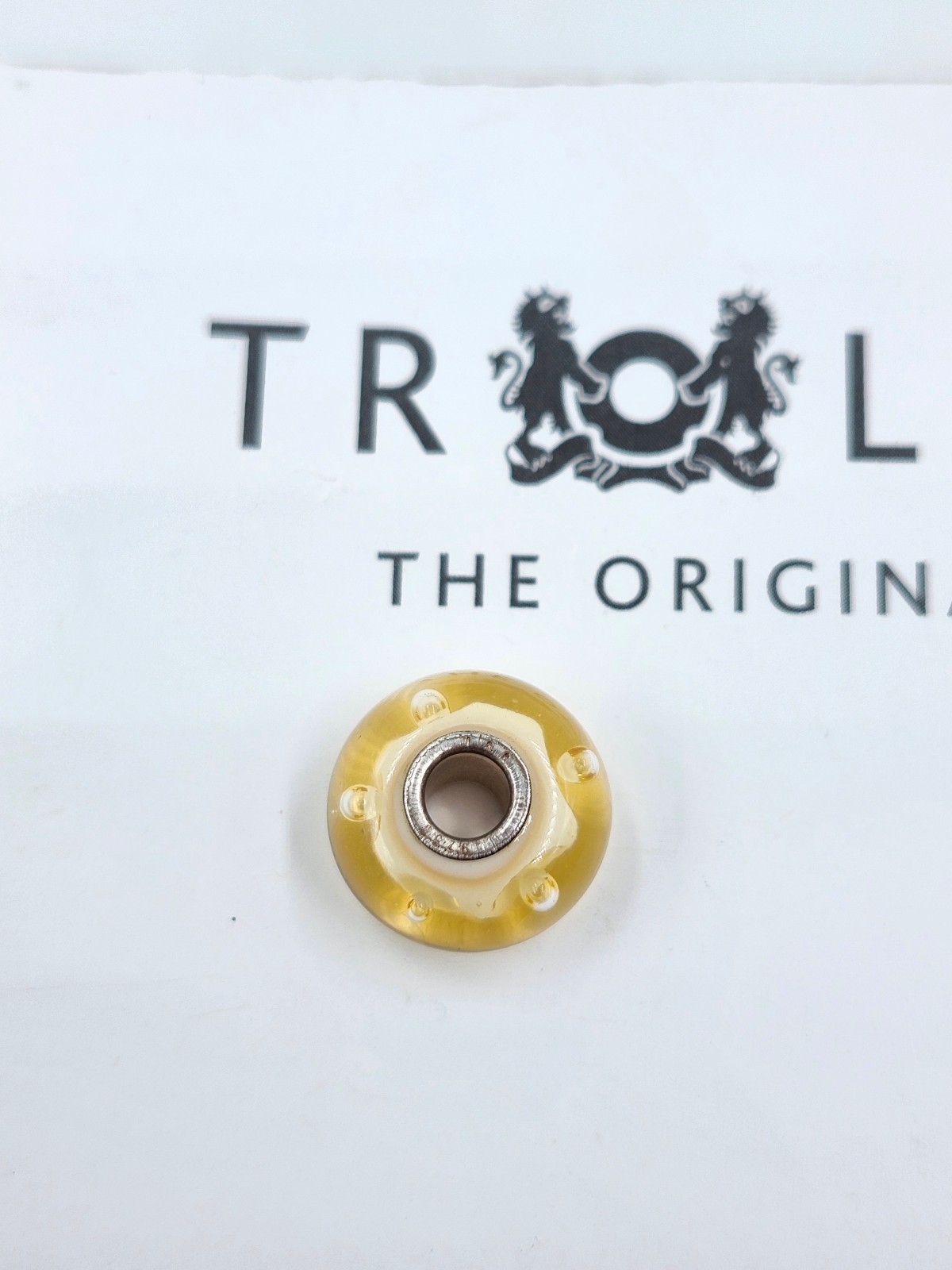 Authentic Trollbeads Beige Bubbles Cream Sterling Silver Bead Charm RETIRED