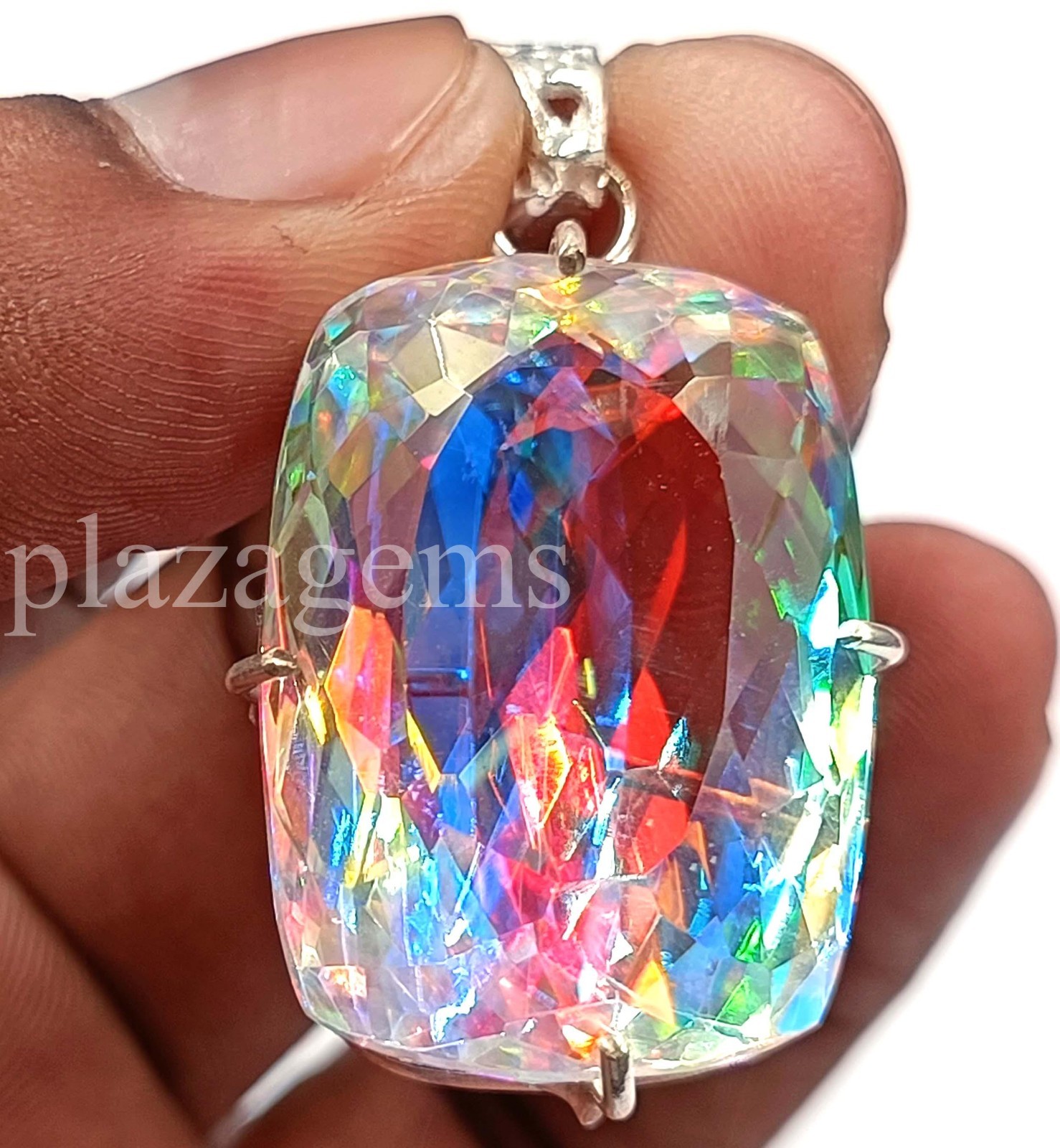 74.65 Ct Mystic Topaz Pendant Cushion Lab Created Gem 925 Sterling Silver 5ARL