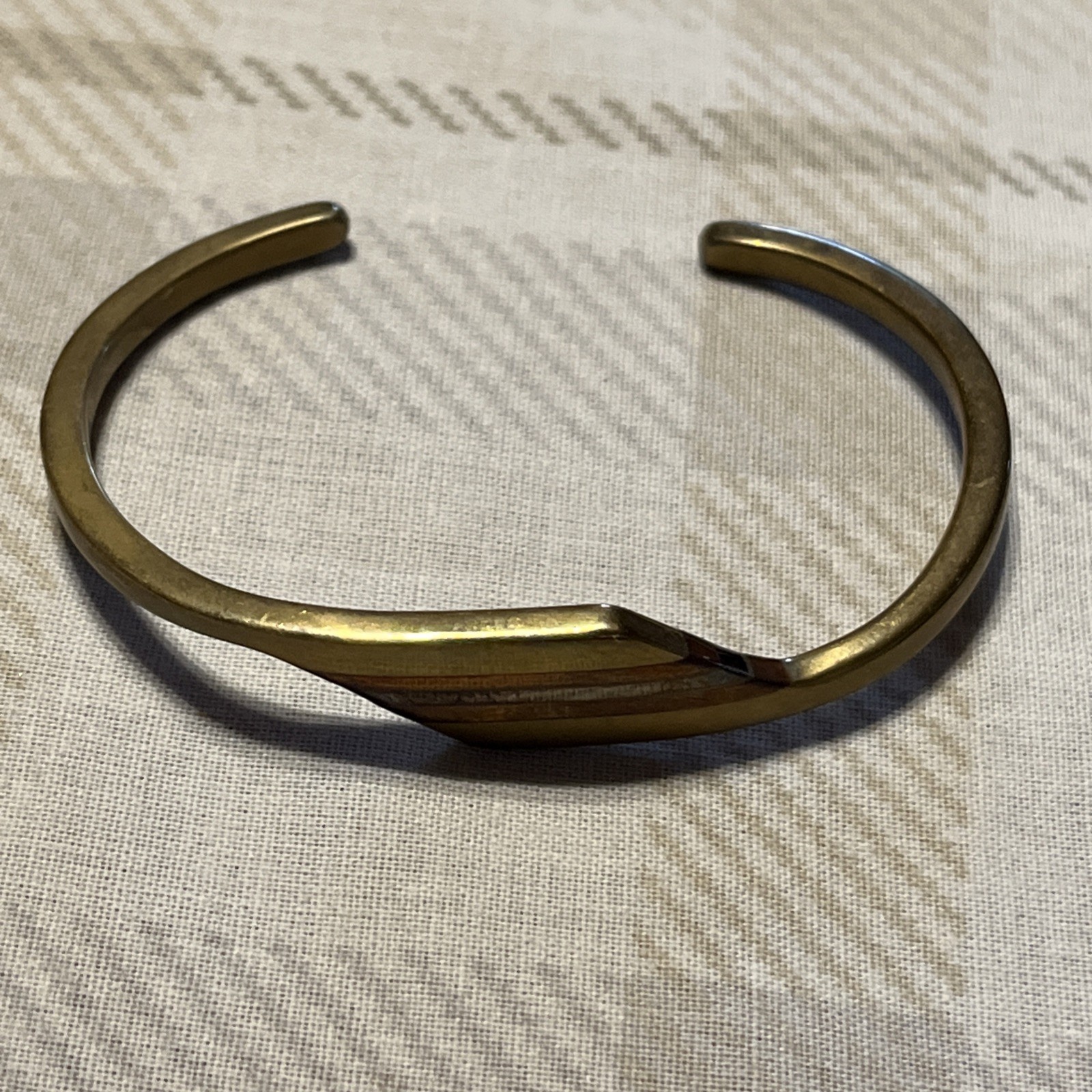 Vtg Artisan Signed Inlaid Sterling Silver, Copper, Brass Cuff Bracelet 5.5”