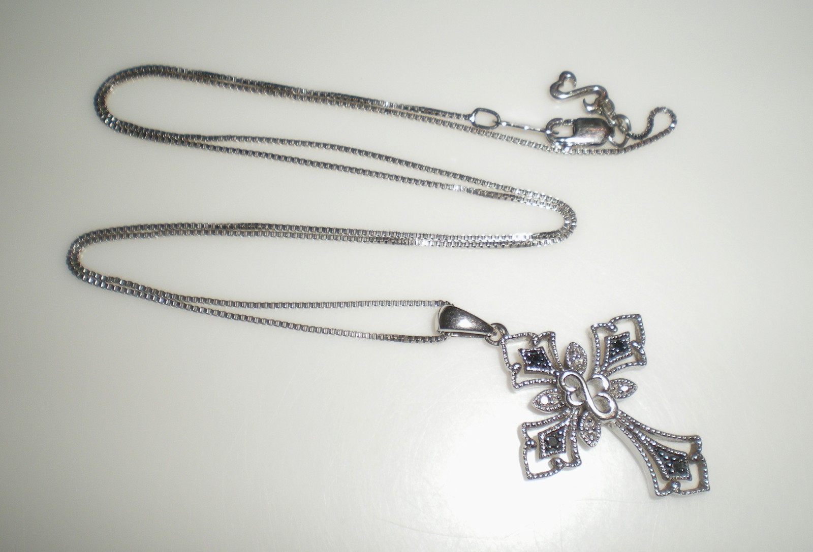 Jane Seymour SS Open Hearts Gothic CROSS 1/6ct Diamond Necklace 💎 KAY BOX 💎