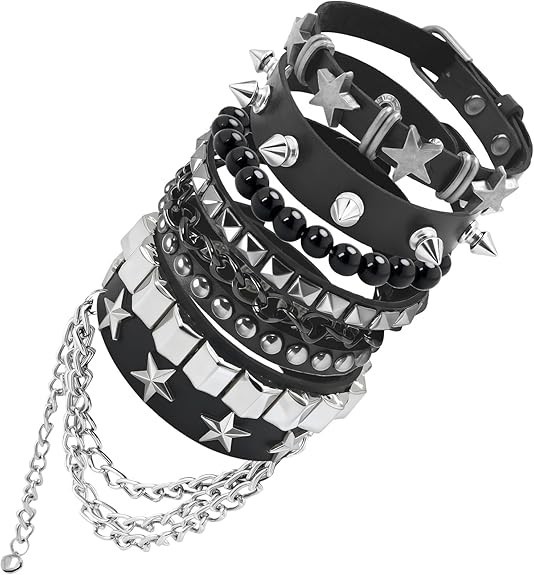 ZLFSRQ Emo Bracelets Punk Rock Studded Bracelet for Women Men Goth Leather Spike