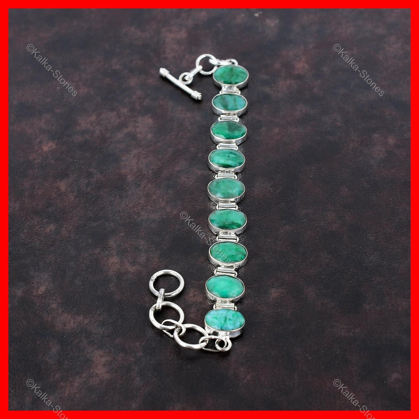 925 Silver Natural Zambian Emrald Wife Chain Halloween Art Deco Bracelet Jewelry